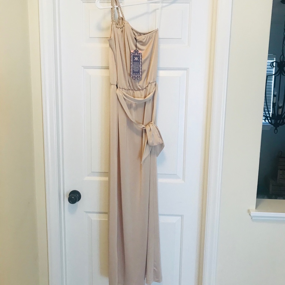 Light brown/neutral one shoulder dress